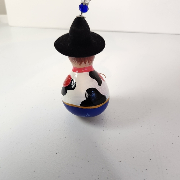 Vintage Handpainted Sherriff Gourd Christmas Tree Ornament Western Folk Art - Picture 7 of 8